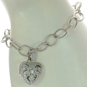Joseph Esposito 925 Sterling Silver Heart CZ Charm Bracelet